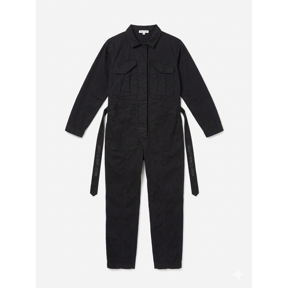 Alex Mill Jumpsuit Womens Black Sz S Expedition Cotton Blend Button-Up Tie Waist